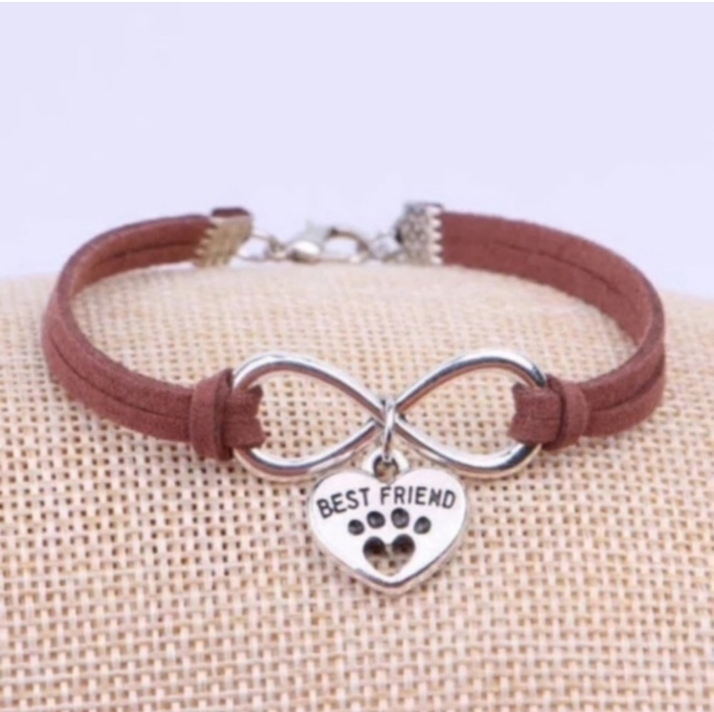 New With Tags Beautiful Leather Infinity Bracelet with Silver Best Friend Charm
